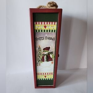 Frosty Friends Holiday Wooden Wine Bottle Box With Handle & Latch